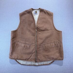 Vintage Carhartt USA 6SV Sherpa Lined Large Canvas Duck Tan Work Vest Gilet 1994